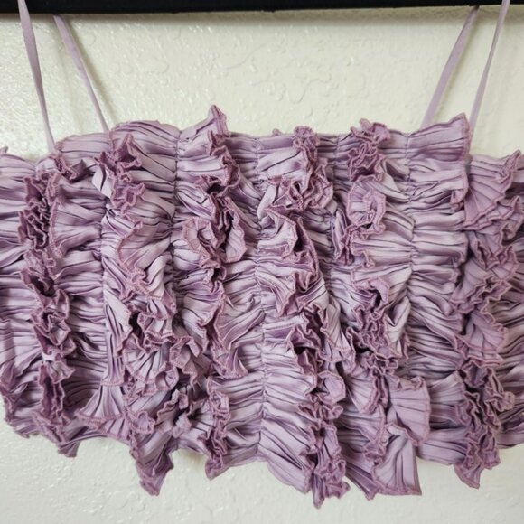 Claude Ruffle Crop Top Bandeau Small Lavender Spaghetti Strap New with Tags - Picture 4 of 6